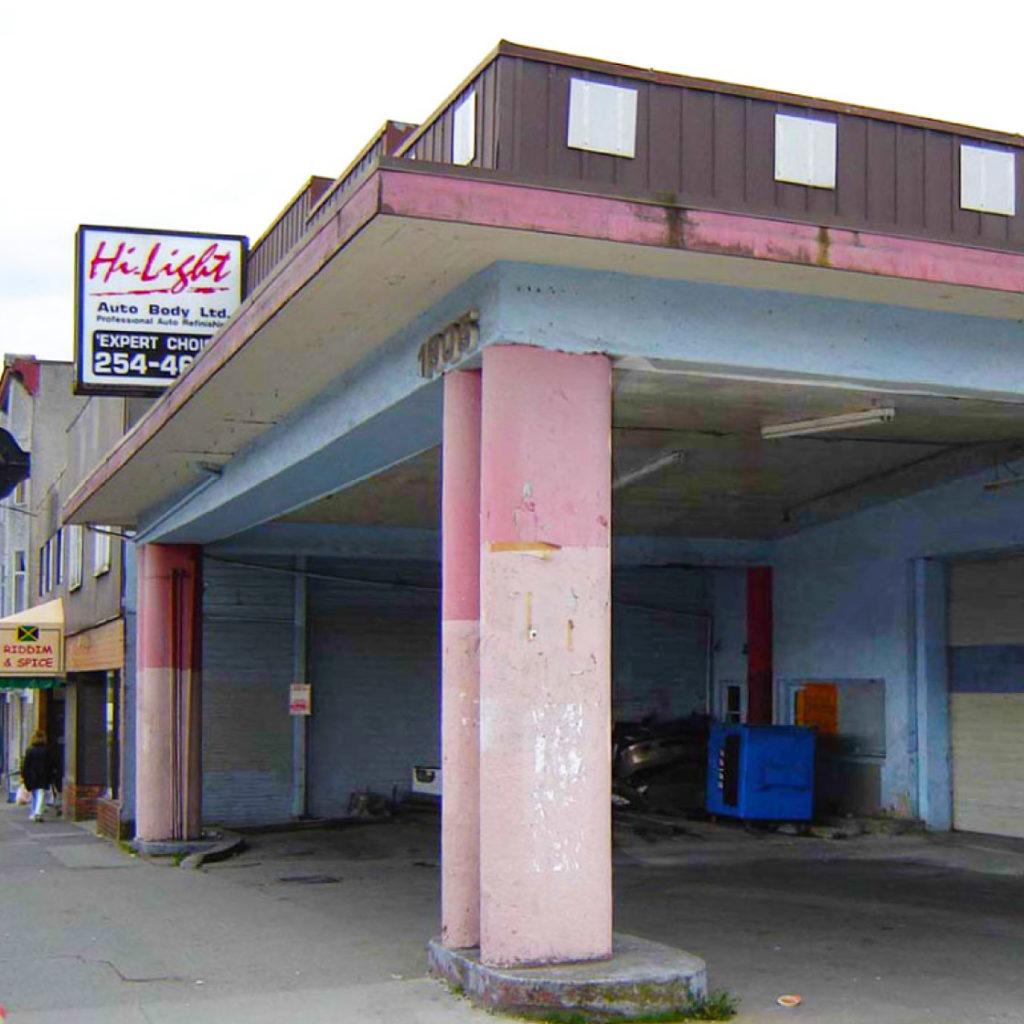 An example of an empty urban space: an autobody shop that sits empty during the night