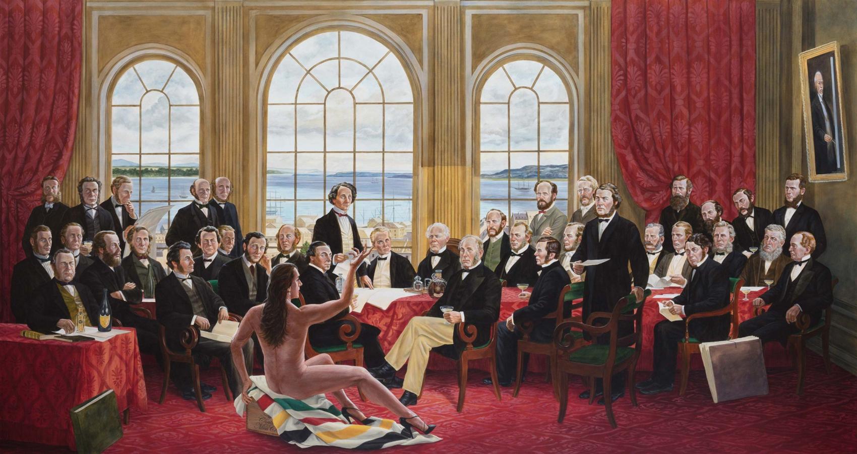 "The Daddies", an acrylic painting by Cree artist Kent Monkman, gives an Indigenous view of Canada's Confederation