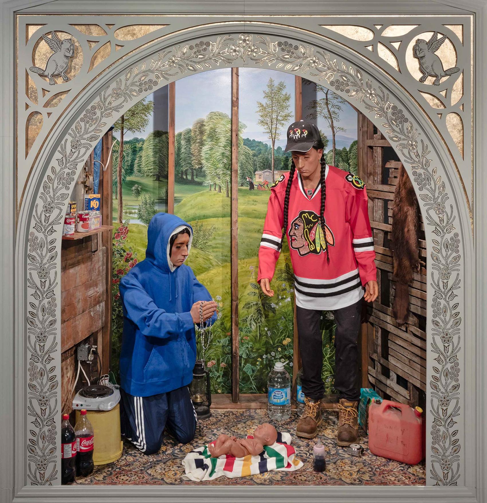 "Nativity Scene", a mixed media installation by artist Kent Monkman depicts life on Indigenous reserves in Canada