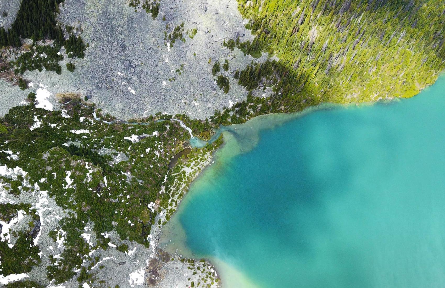 An aerial view of Joffre Lake in British Columbia