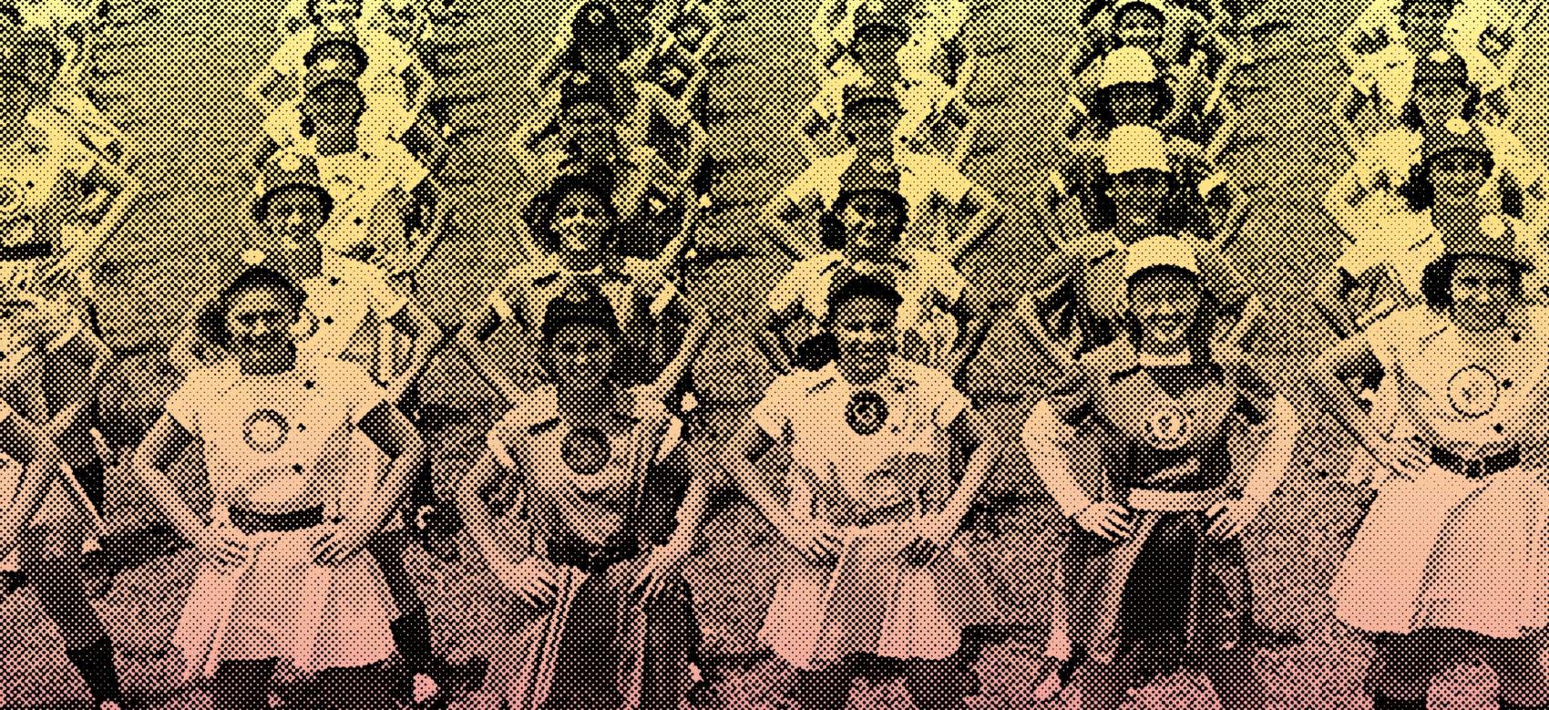 A 1948 photo of the All American Girls Professional Baseball League members performing calisthenics