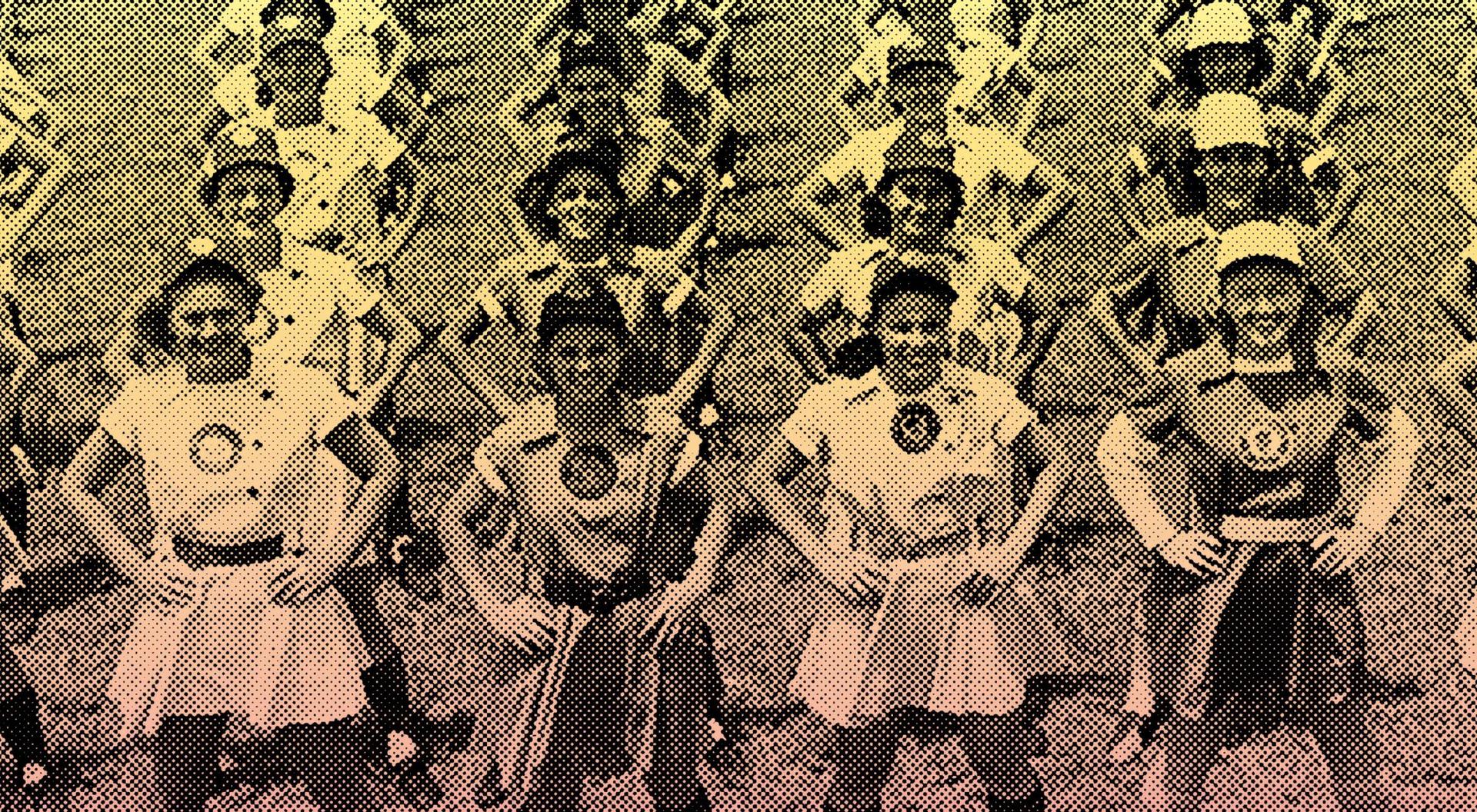 A 1948 photo of the All American Girls Professional Baseball League members performing calisthenics