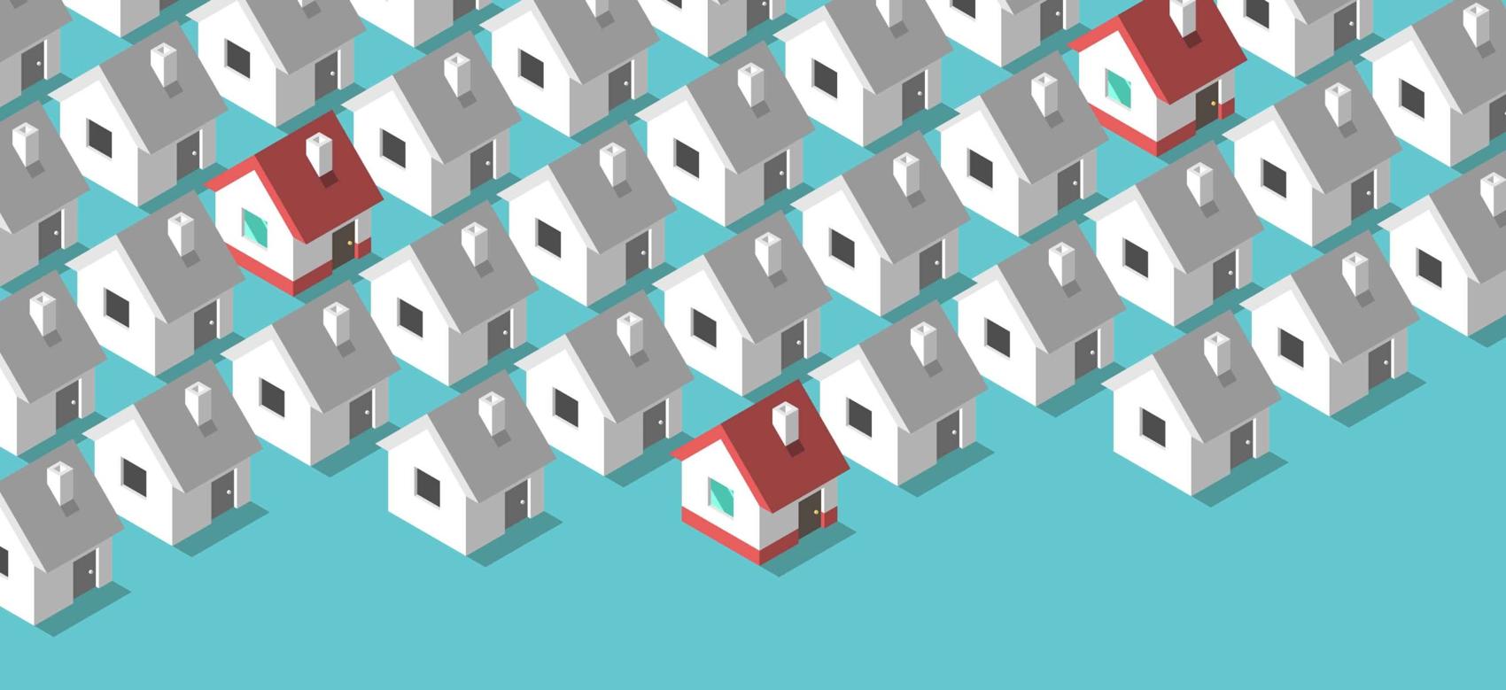 Illustration of an aerial view of houses in a grid.