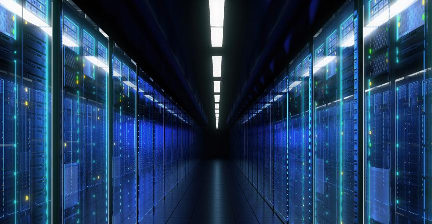 An image of a dark server room.