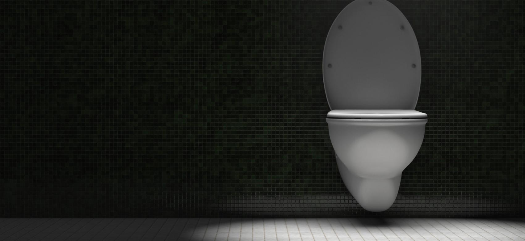 Toilet bowl in the restroom. Dramatic lighting.