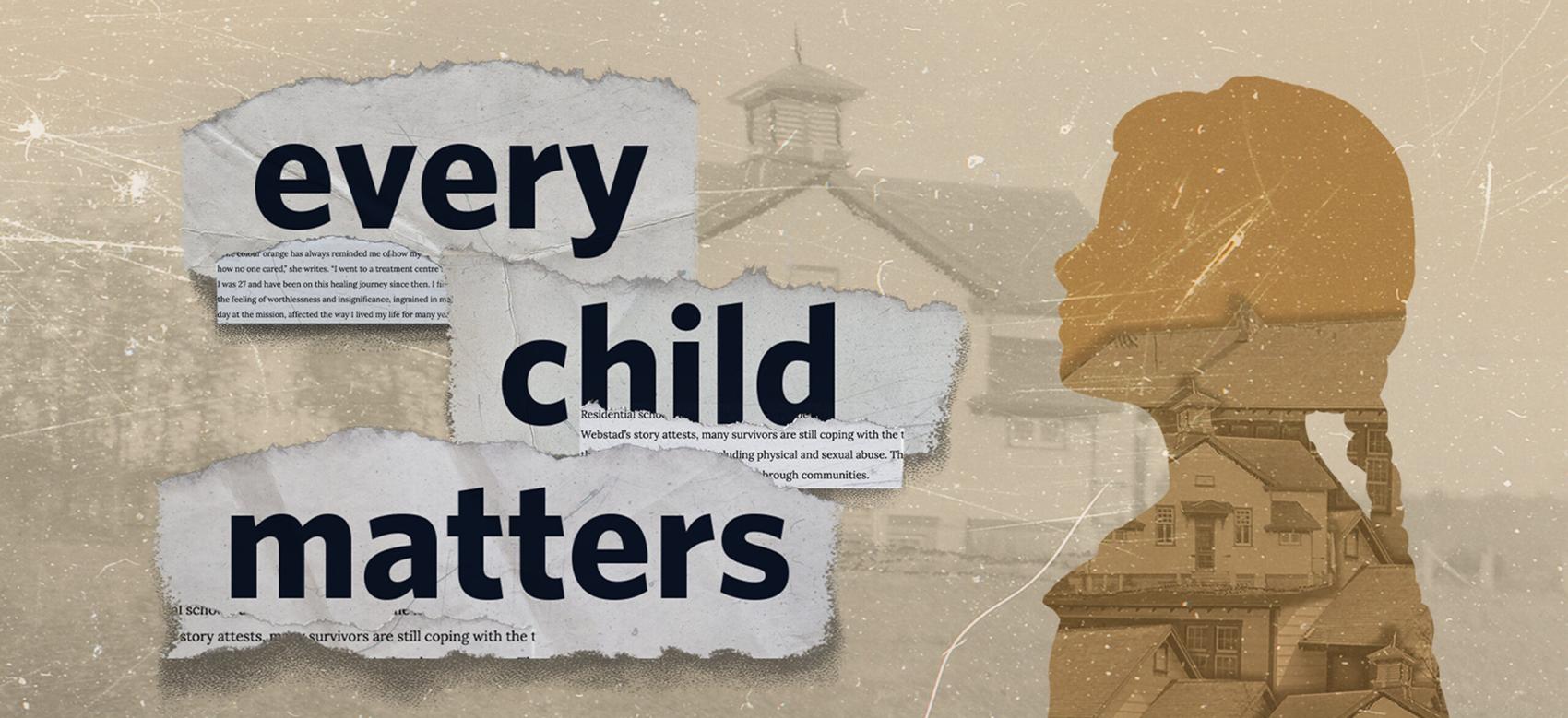 What is the meaning of Orange Shirt Day in Canada? This illustration has a silhouette of a child looking at the words "every child matters"