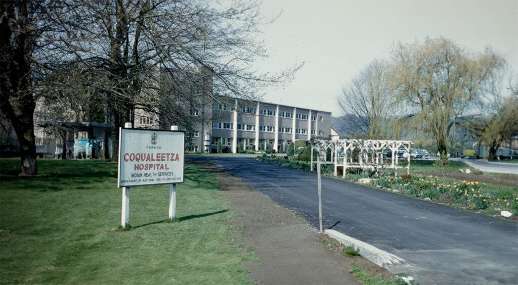 A historic snapshot of Coqualeetza Hospital, which is operated by Indian Health Services and the Department of National Health and Welfare.